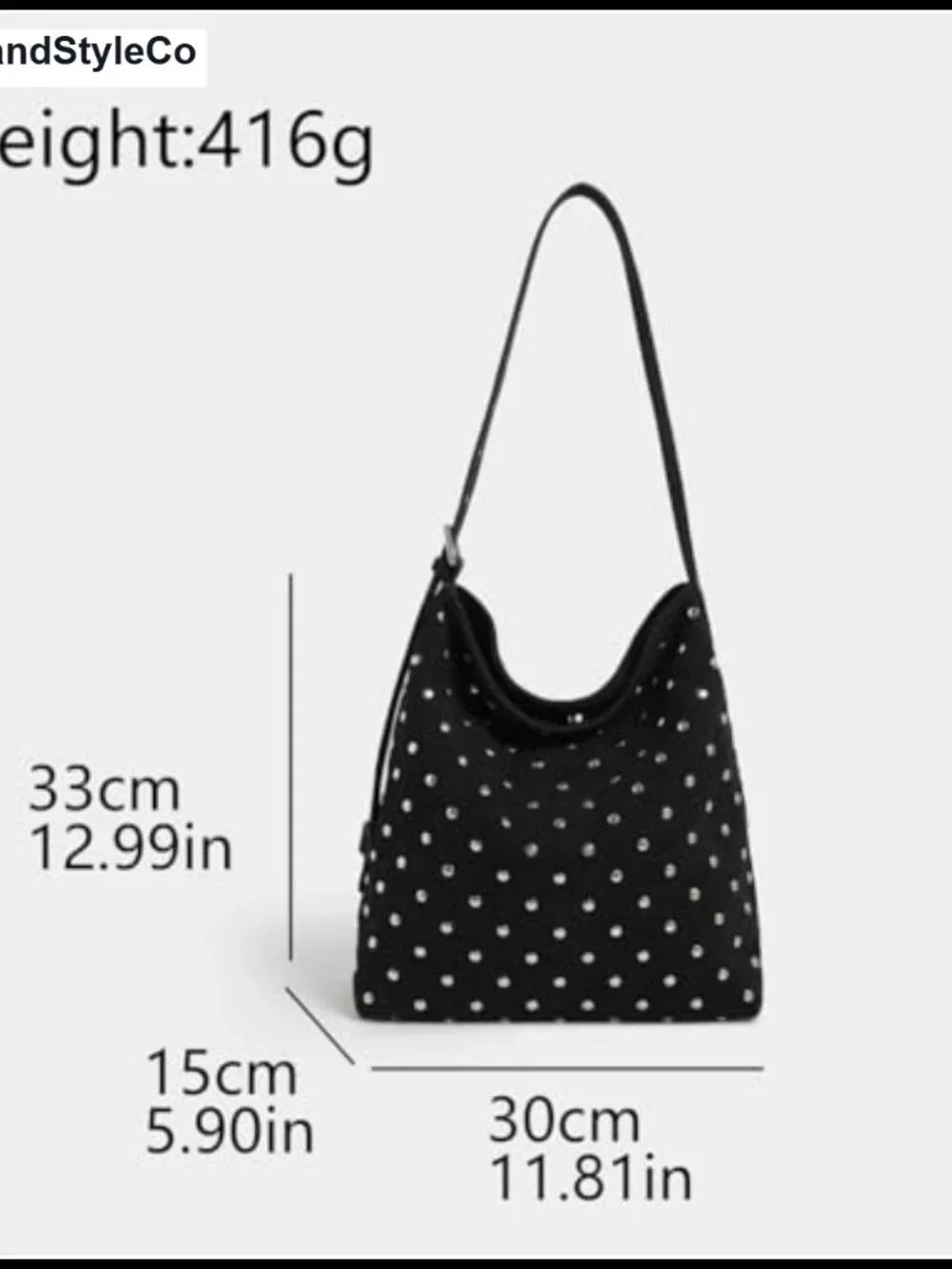 Faux Suede Studded Hobo Bag Shoulder Crossbody Bucket Purse Adjustable Strap